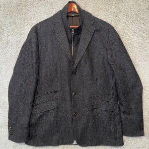 Kroon Ritchie Hybrid Blazer Jacket 3 Button 44L Full Zip Wool Cashmere Blk Gray